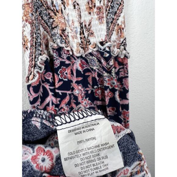 Abel The Label Maxi Dress Small Smocked Tie Straps Tiered Floral Boho Anthro - Picture 3 of 6